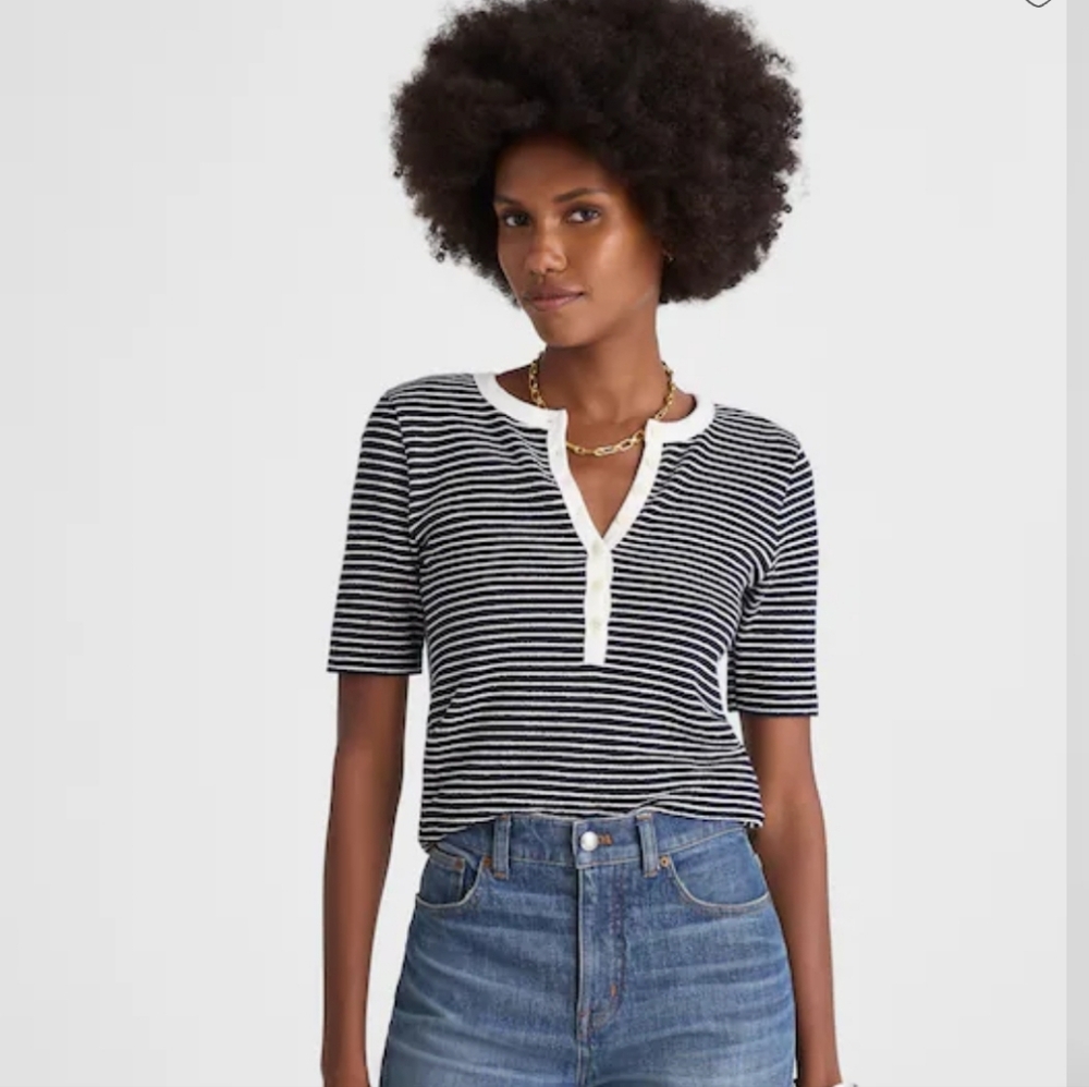NWT Madewell Striped Elbow Skeeve Henley Tee XXS